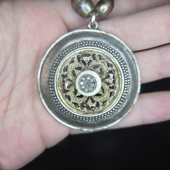 Chico's Silver and Cream Pendant Necklace - Picture 3 of 9